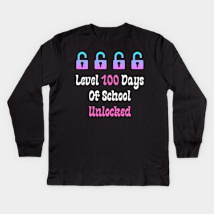 Level 100 Days Of School Unlocked Kids Long Sleeve T-Shirt